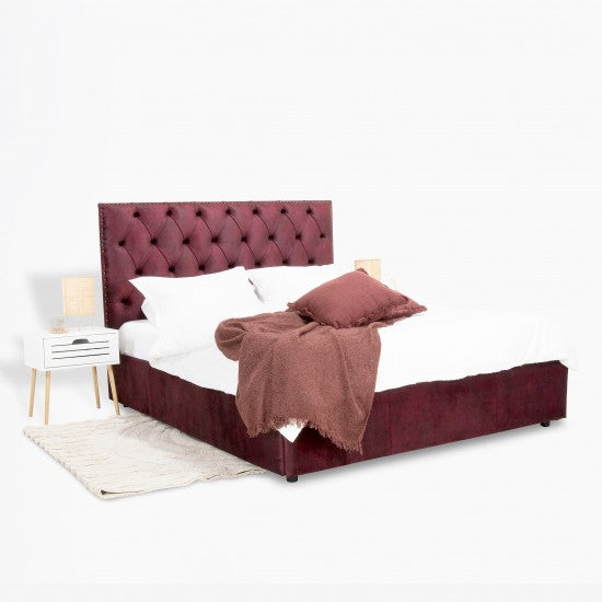 Pat tapitat Boxy cu somiera rabatabila si spatiu de depozitare, Blue